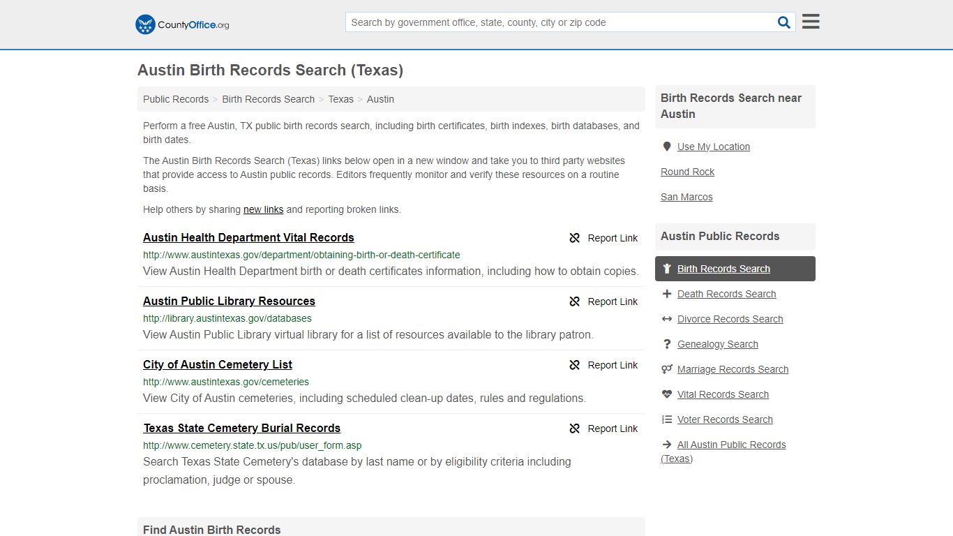Austin Birth Records Search (Texas) - County Office